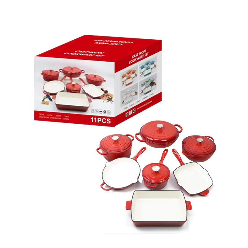 Mehrfarbige Sieben-Teilige Emaillierte Gusseisen-Kochgeschirr-Sets Kasserolle Meeresfrüchte-Topf Bratpfanne Backform Baby-Milchtopf Image