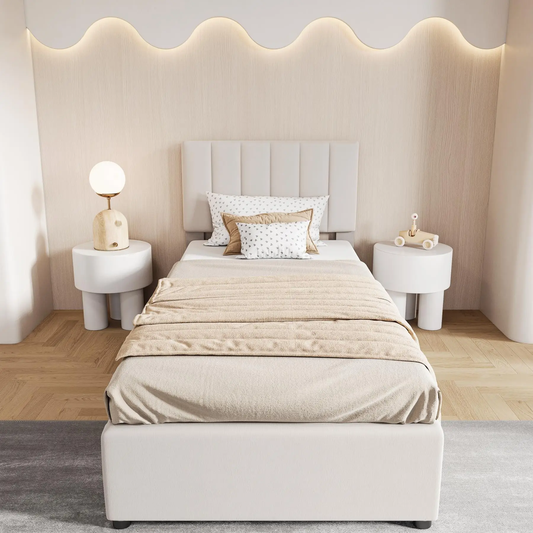 90x200cm Einzelpolsterbett, Kinderbett, hydraulisches Stauraumbett, verstellbares Kopfteil, Matratze nicht im Lieferumfang enthalten Image