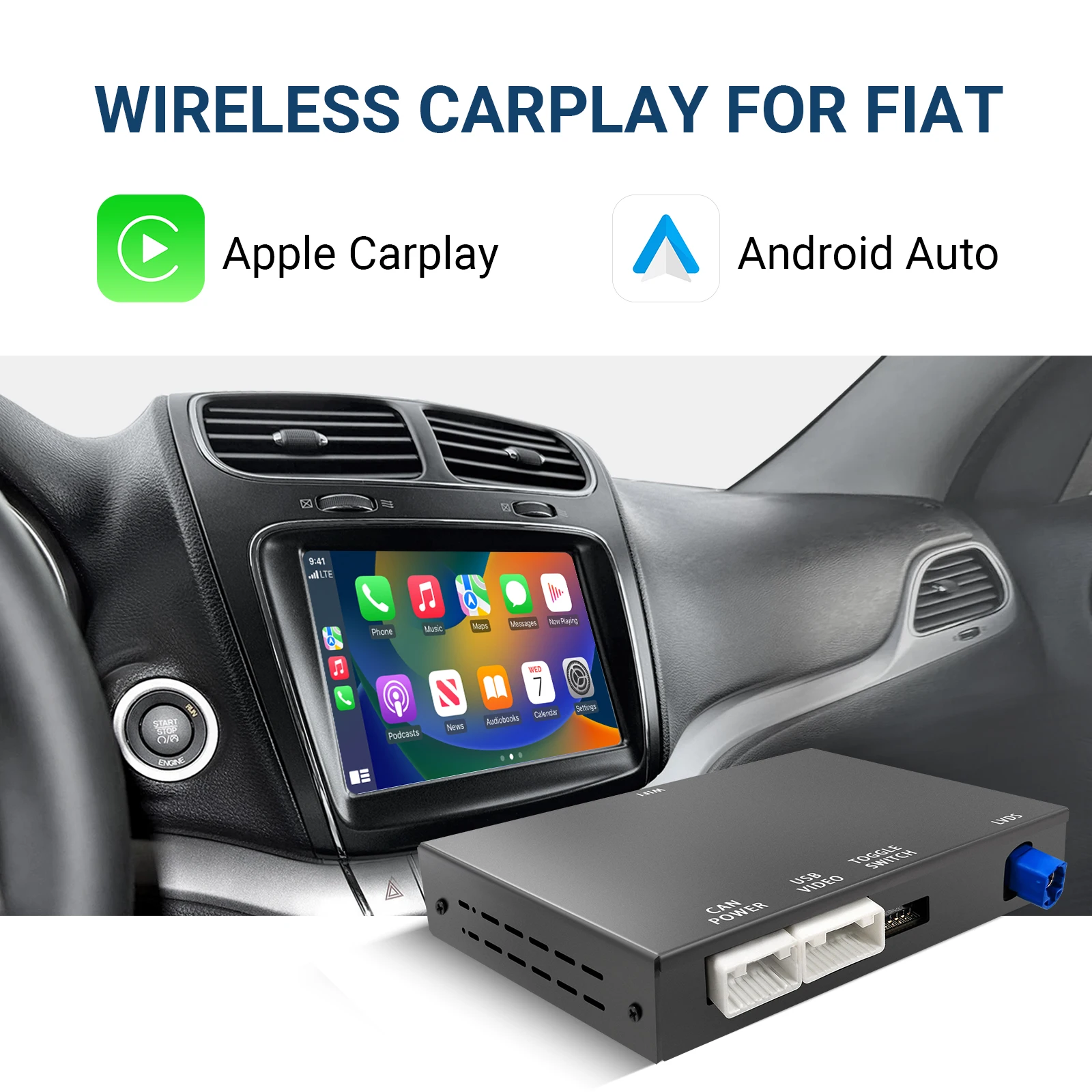 OEM-Bildschirm-Upgrade-Decoder-Box-Schnittstelle, kabelloses CarPlay und Android Auto Retrofit Kit Decoder-Box für Fiat Freemont 2013–2018 Image