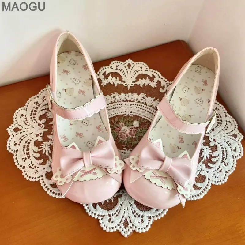 Japanischen Stil Nette Lolita Schuhe Rosa Schleife frauen Mary Jane Schuhe Größe 35-40 Niedrigen Absatz Pumpen Süße zapatos De Mujer Bequem