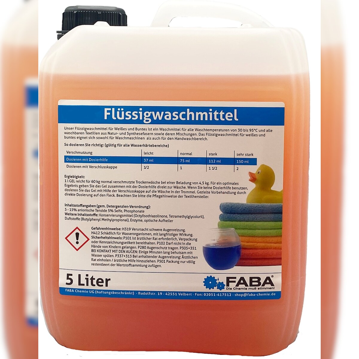 FABA Flüssigwaschmittel Konzentrat 5 L, orange, Universal Color angenehm frisch inkl. Ausgießer Image