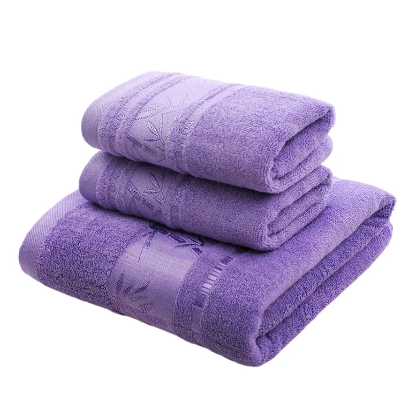 3 Stück/Set lila Bambus-Badetücher: 2 Stück 35 x 75 cm Hand- und Gesichtshandtücher 1 Stück 70 x 140 cm großes Duschtuch – Geschenkhandtuch-Set für den täglichen Gebrauch Image