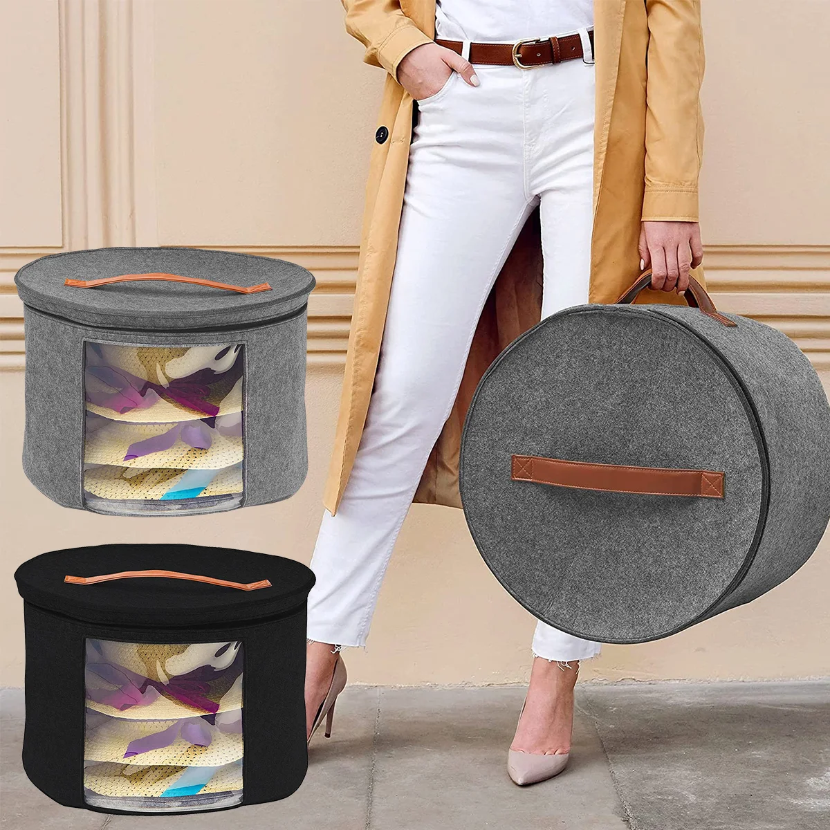 Halter Tasche Filz Lagerung Box Staub Fall Haushalts Waren Kleinigkeiten Lagerung Hüte Eimer Kleidung Organisatoren Große Kapazität Reisetaschen