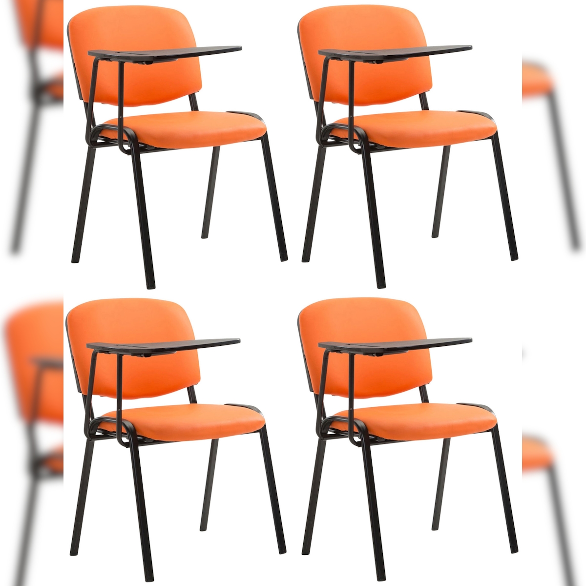 PROREGAL 4er Set Bürostuhl MALLORCA mit Klapptisch Kunstleder HxBxT 81x53x71cm Kunstleder Orange Schreibtischstuhl Image