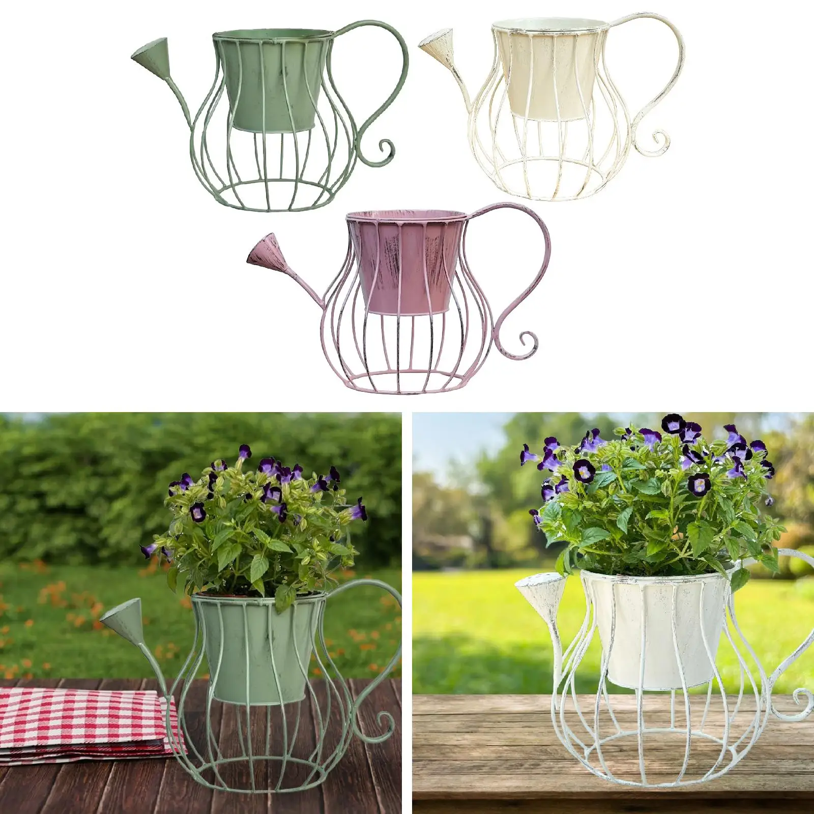 Gießkanne geformter Blumentopf, Blumentopf, niedlicher Metall, vielseitiger Pflanzen-Blumenbehälter, Eisen-Pflanzgefäß, Blumentopf für Veranda, Balkon Image