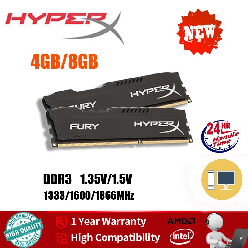 HyperX FURY Arbeitsspeicher 4GB 8GB 16GB DDR3 1333MHz 1600Mhz 1866Mhz 1,5V 240-Pin DIMM RAM Desktop-Klasse Online Image
