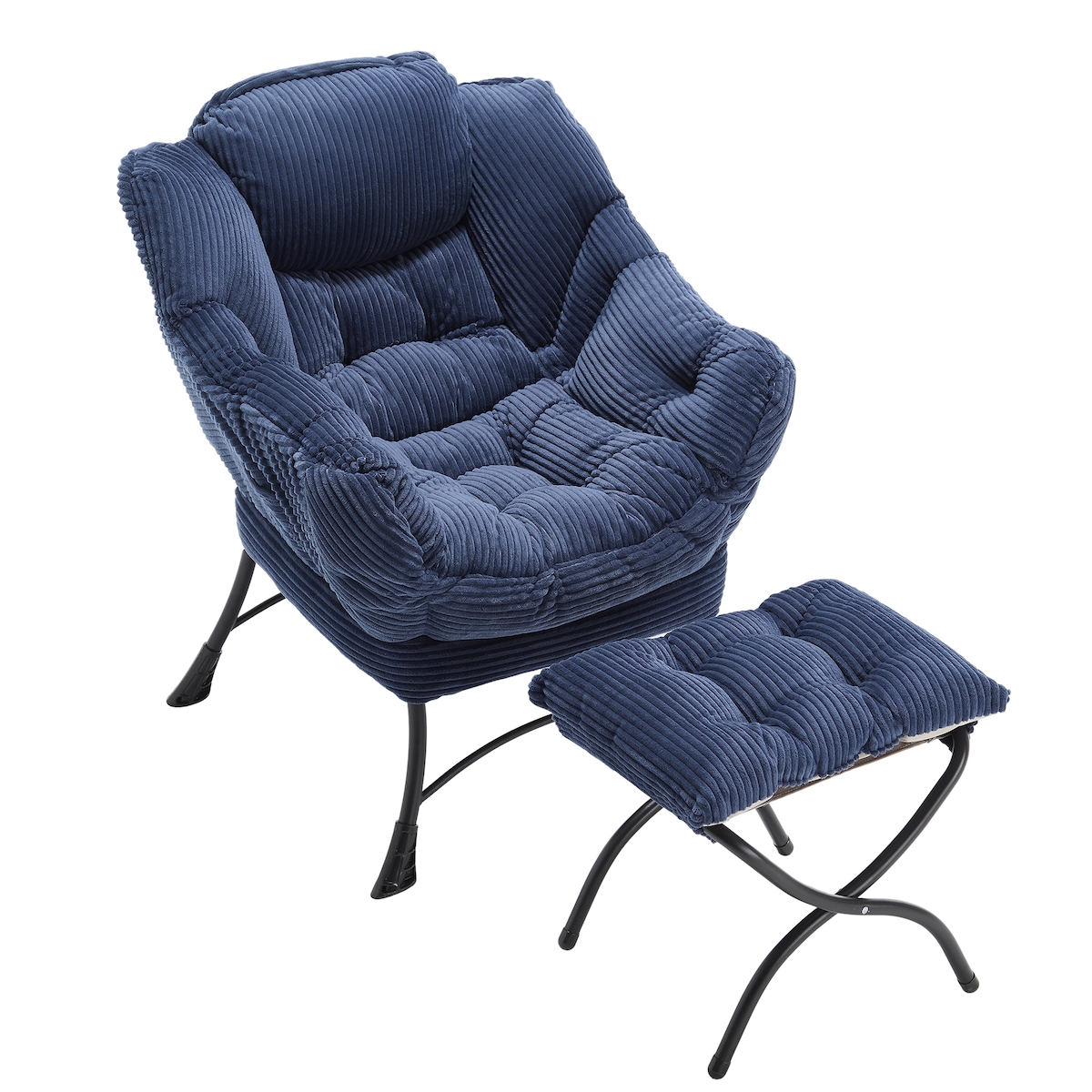 STILVORA Loungesessel mit Hocker Marineblau 70x64x95 cm mit Armlehnen Seitentasche ergonomischer Rückenlehne Stahlrahmen Image