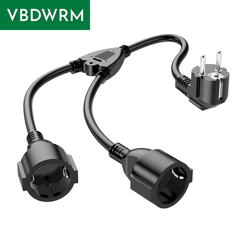 EU Power Splitter Kabel 1X2 Europäisches EU Power Splitter Verlängerungskabel Euro CEE7 Schuko auf Dual Female Schuko Verlängerungskabel Image