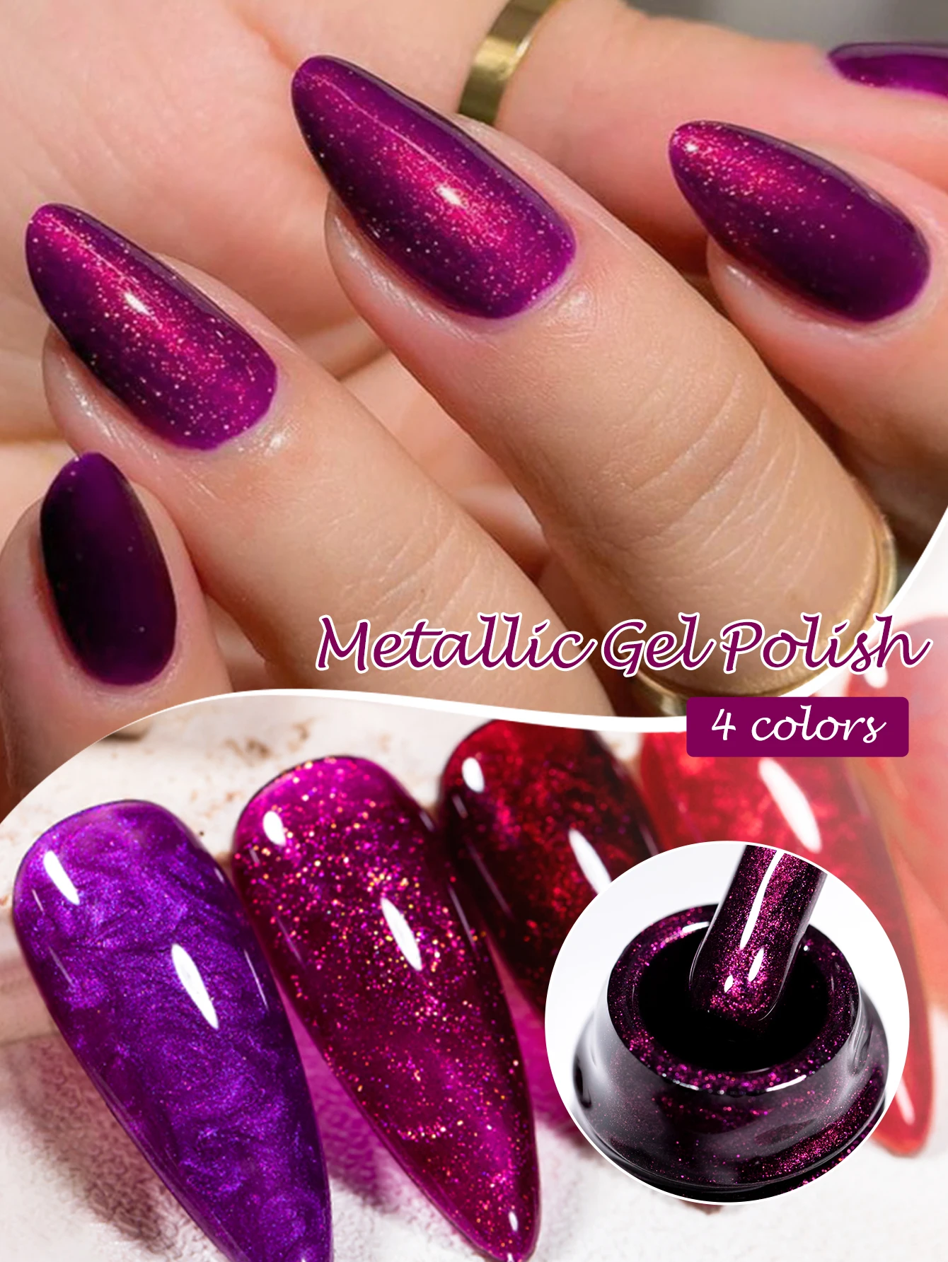 FOUR LILY Metallic Gel-Nagellack, 10 ml, Fuchsia-Kollektion, Glitzer-Linie, Muschel-Nagellack, semi-permanente Gel-Nagelkunst-Designs Image