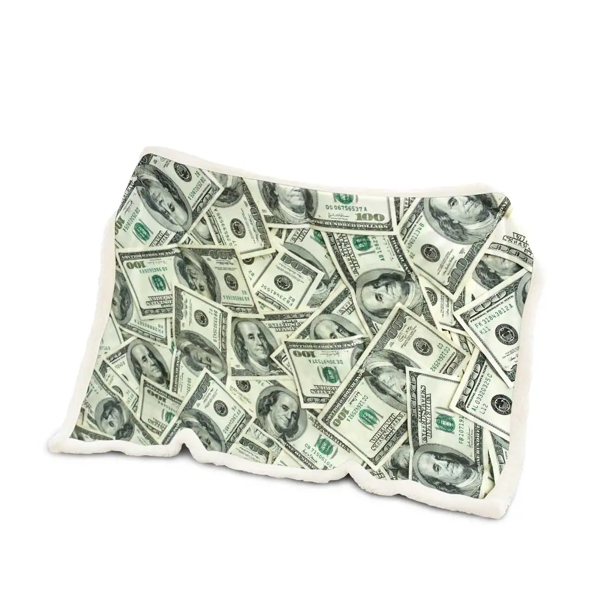 1-teilige, mit Banknoten bedruckte, dicke Lammimitatdecke, mehrere Größen für Nickerchen und Freizeit, weich und warm, maschinenwaschbar Image