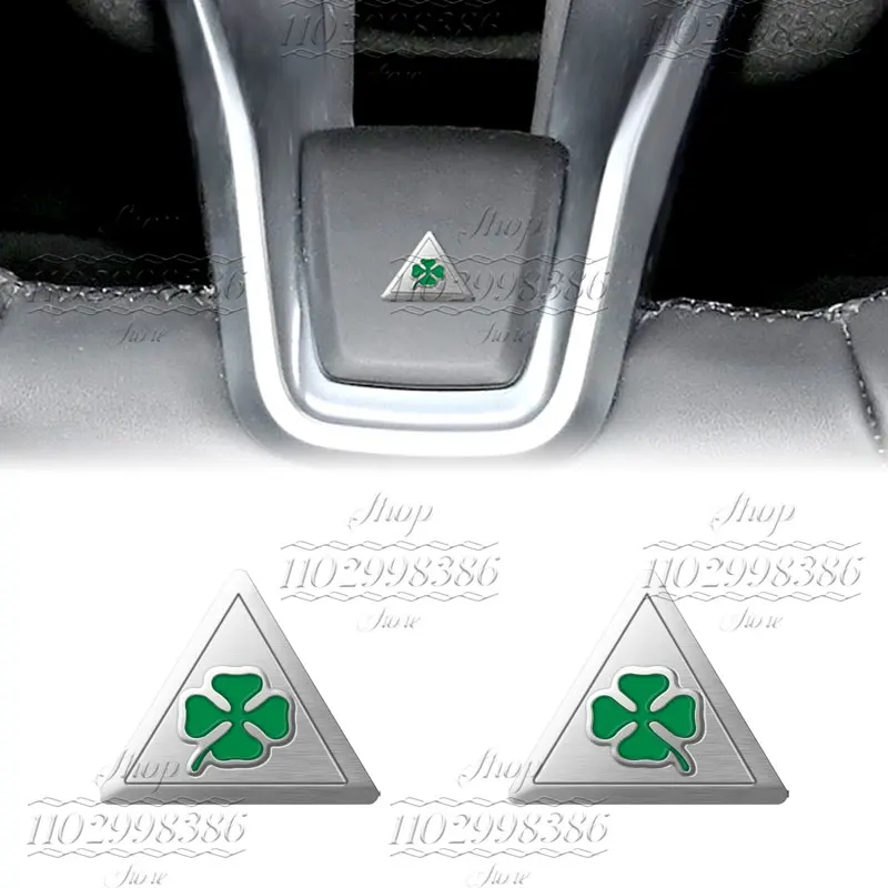 Auto Aluminium Grün Vierblättriges Kleeblatt Logo Lenkrad Mittelkonsole Innenaufkleber Für Alfa Romeo Giulia Giulietta Stelvio Image