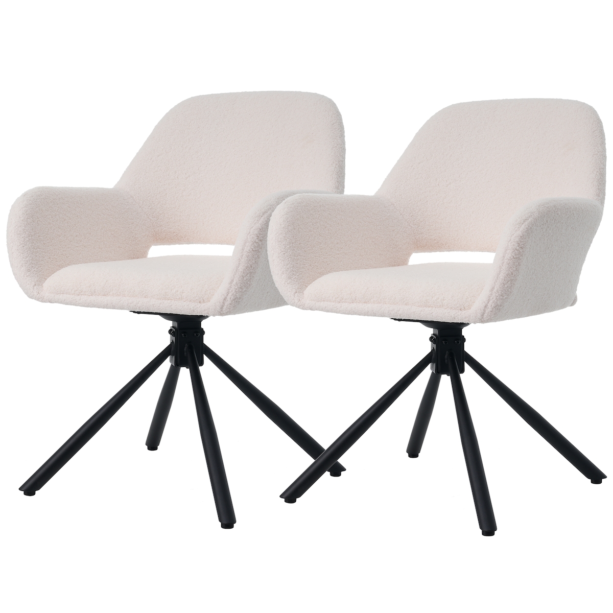 MODFU Esszimmerstuhl 2er Set drehbar mit Armlehnen Weiß 80x60x60 cm Sherpa Bezug Metallgestell modernes schlichtes Design hoher Sitzkomfort Image