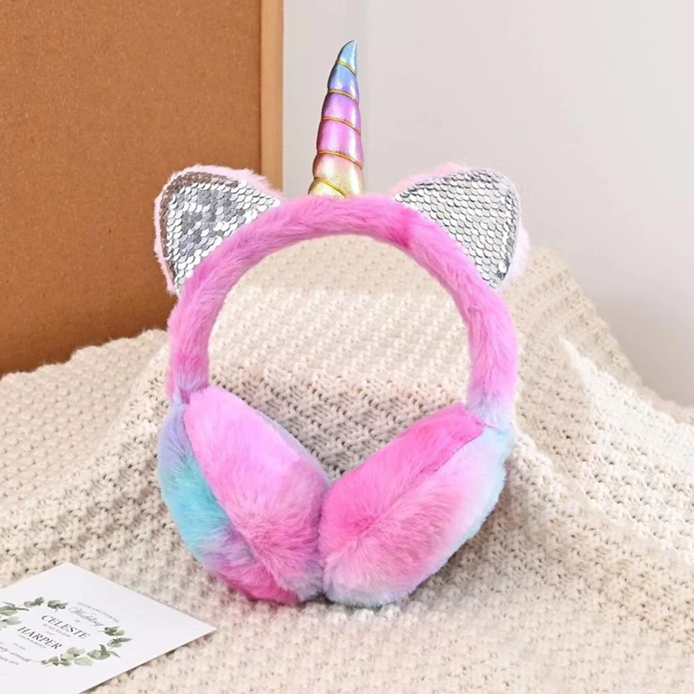 Süße Einhorn Ohren schützer Kinder Kinder Katzen ohren schöne Ohren schützer Abdeckung wärmer Plüsch Stirnband Pelz Kopfhörer Winter flauschige Ohren klappe Image