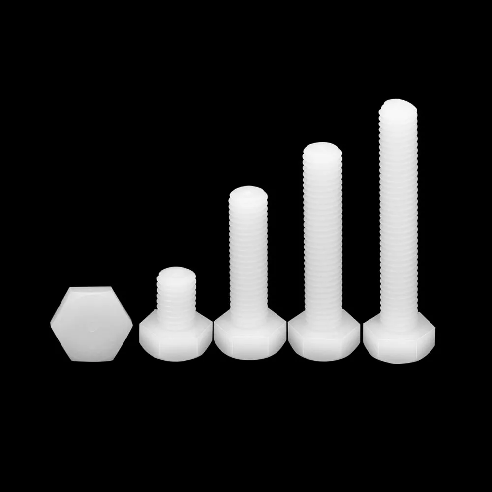 1/50 Stück M3 M4 M5 M6 M8 M10 M12 M14 M16 DIN933 weiß Nylon Kunststoff isoliert außen Außensechskant Sechskantschraube Image