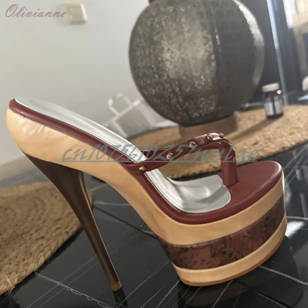 Mutilcolor Plattform Nieten Flip-Flops Hausschuhe Stiletto High Heel Plattform Retro Stil Sexy 2025, Sommer Frauen Schuhe Para Mujere