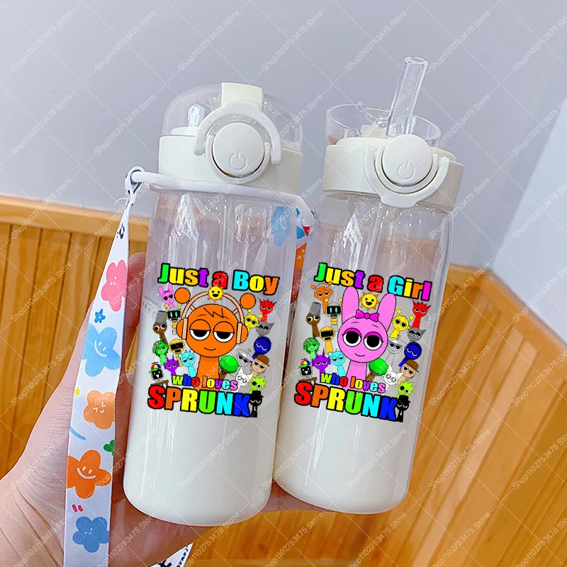 Sprunki Tragbare Sportwasserflasche für Kinder, Cartoon-Kunststoff, Getränkebecher für Kinder, Behälter für kaltes Getränk, Saftbecher, Geburtstagsgeschenke Image