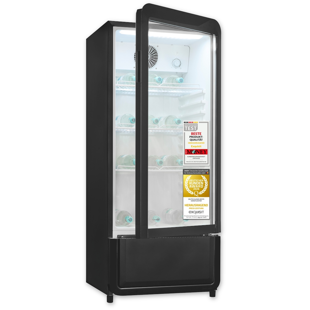 Exquisit Glastürkühlschrank, 200l Getränkekühlschrank mit LED, Umluft, 3 verstellbare Ablagen, CoolPro, GKS180-GT-431D weiss Image