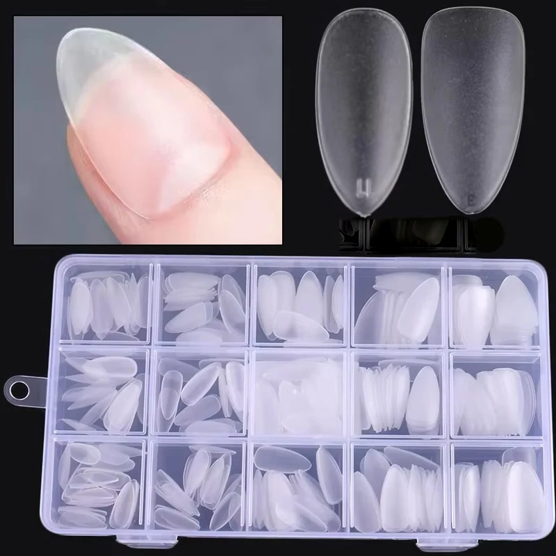 300 Stück Nagelkunst-Kunstnägel zum Aufdrücken, matt, transparent, vollständige Abdeckung, Sarg, quadratisch, mandelförmig, kurze künstliche Nägel, Nagelverlängerungswerkzeuge mit Gelspitze Image