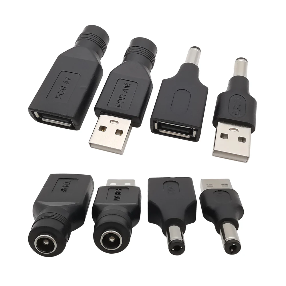 USB 2.0 Typ A auf 5,5 mm x 2,1 mm DC-Steckdosen-Adapter, Stecker auf Buchse, 5 V-Stecker für Laptop, Schwarz Image