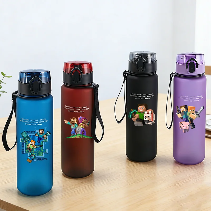 650 ml Miner Craftes Sport-Wasserflaschen für Jungen, auslaufsicherer Plastikbecher, Pixel, Spieldruck-Flasche, tragbar, für Fitnessstudio, Fitness, Krüge im Freien Image