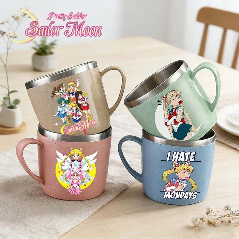 Sailor Moon Doppelschicht Anti-Verbrühungen Edelstahl Tassen Mädchen Anime Griff Kaffee Milch Becher Hause Tee Trinken Wasser flasche Geschenke Image