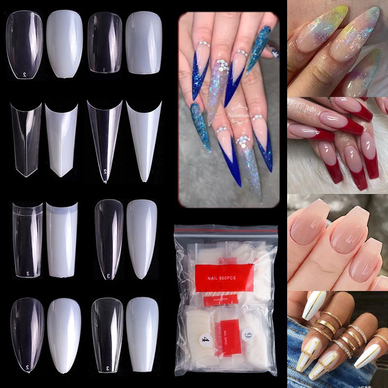 500 Teile/beutelte Falsche Nagelspitzen Acryl Praxis Nagelkapseln Künstliche Nägel Weiches Gel Volle Abdeckung Sarg Nagelspitzen Maniküre Werkzeug Image