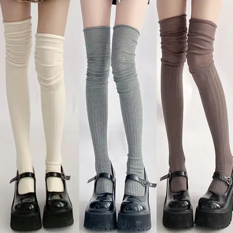Knielange Damensocken, oberschenkellange Damensocken, warme gestrickte Stiefelsocken, Beinwärmer, japanische JK-Baumwolle, oberschenkelhohe Unterteile Image