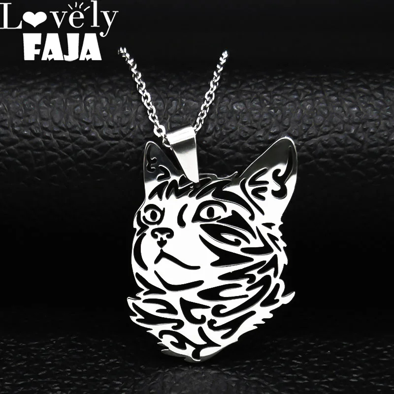 Wicca Mode Nette Katze Halskette für Männer Silber Farbe Kätzchen Edelstahl Hohl Aussage Halsketten Schmuck kragen mujer N924 Image