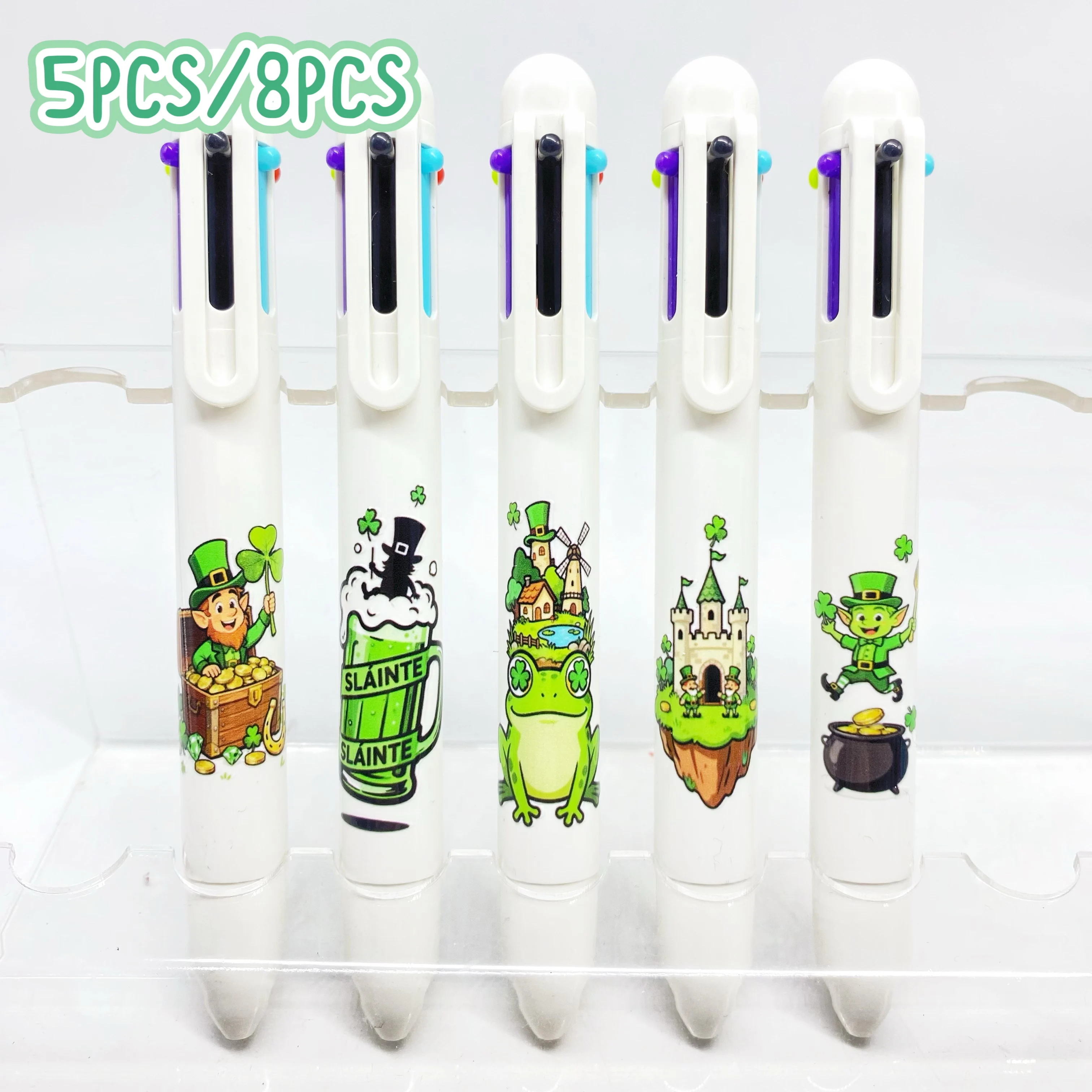 Weißes Set mit St. Patrick's Day-Thema für die Schulanfangssaison, mehrfarbige Kugelschreiber, kreative Schreibstifte für Studenten, Bürobedarf Image