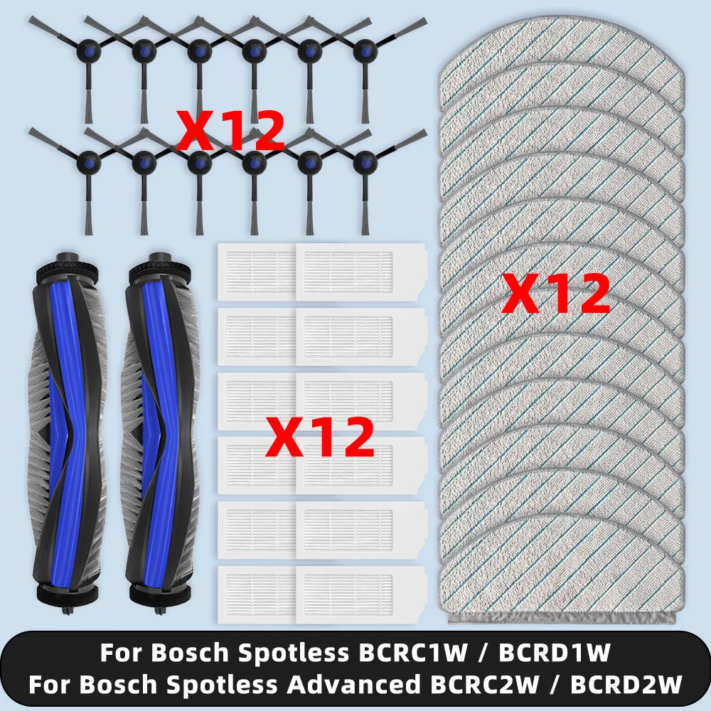 Kompatibel für ( Bosch Spotless BCRC1W BCRD1W / Spotless Advanced BCRC2W BCRD2W ) Ersatzteile Zubehör Hauptseitenbürste HEPA-Filter Mopptuch Image