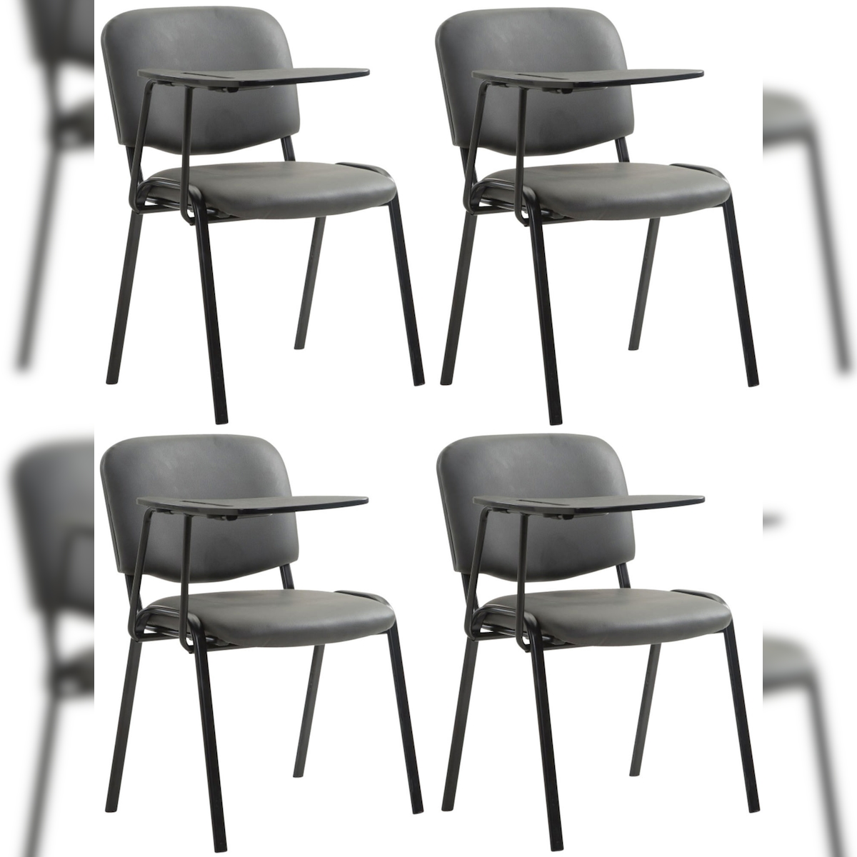 PROREGAL 4er Set Bürostuhl MALLORCA mit Klapptisch Kunstleder HxBxT 81x53x71cm Kunstleder Grau Schreibtischstuhl Image