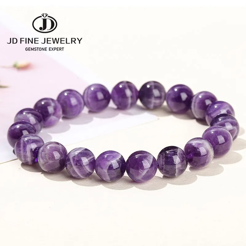 JD Natürliche Traum Spitze Amethyst Stein Perlen Armbänder Frauen Lila Kristall Quarz Energie Perle Reiki Healing Armreif Schmuck Geschenk
