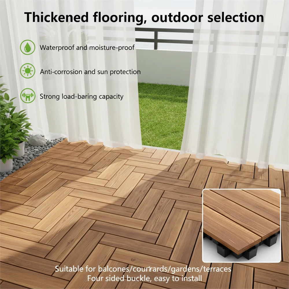 Bodenfliesen, 36er-Pack, ineinandergreifende Terrassenfliesen aus Hartholz, ineinandergreifende Bodenfliesen aus Holz, 12 x 12 Zoll, Terrassenfliesen, wasserdicht