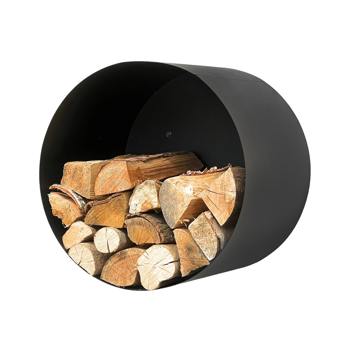 DanDiBo Kaminholzregal Innen Metall Schwarz Rund Wand 50 cm Kaminholzständer mit Rückwand 96433 Wandmontage Hängend Holzkorb Kaminholzhalter Holzregal Image