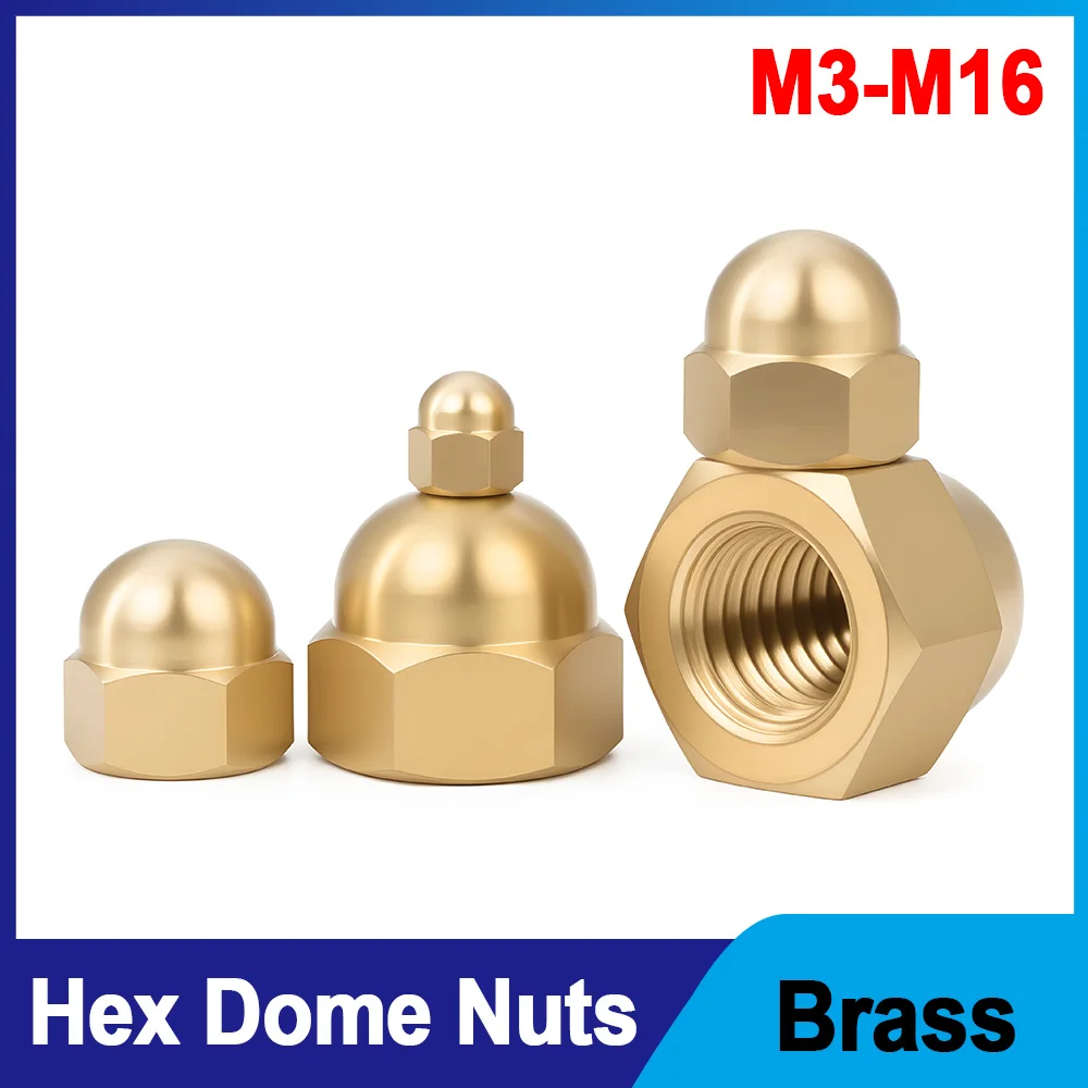 M3 M4 M5 M6 M8 M10 M12 M14 M16 Messing Sechskant Dome Kappe Muttern Dekorative Eichel Schutz Mutter Für Schraube Bolzen Metall Schutz Befestigungen Image
