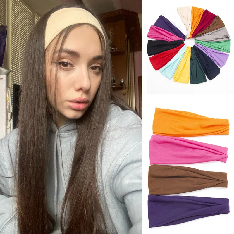 Neue Damen Einfarbige Elastische Haarbänder Yoga-Stirnband Modischer Turban Make-up Haarreif Vintage Geknoteter Kopfwickel Haaraccessoires Image