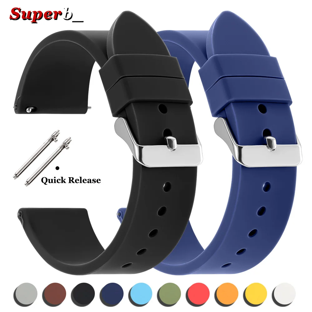 16mm 18mm 20mm 22mm Quick Release Weiche Silikon Uhr Band Universal Gummi Wasserdichte Armband Ersatz smartwatch Straps Image