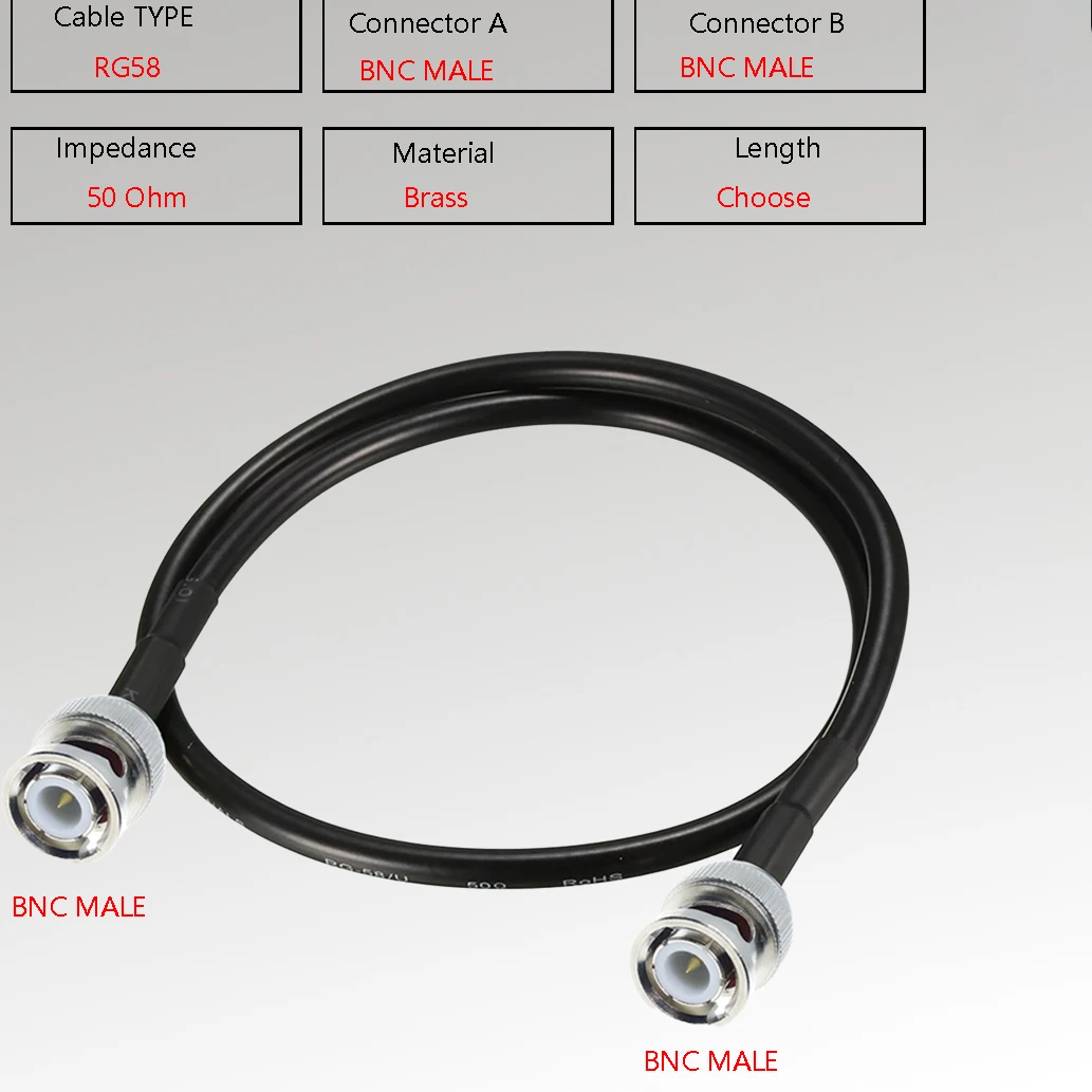 RG58 BNC-Stecker auf BNC-Stecker Q9 Crimp-Stecker Lot RF Coax Coaxial Pigtail Jumper 50 Ohm Kabel Image