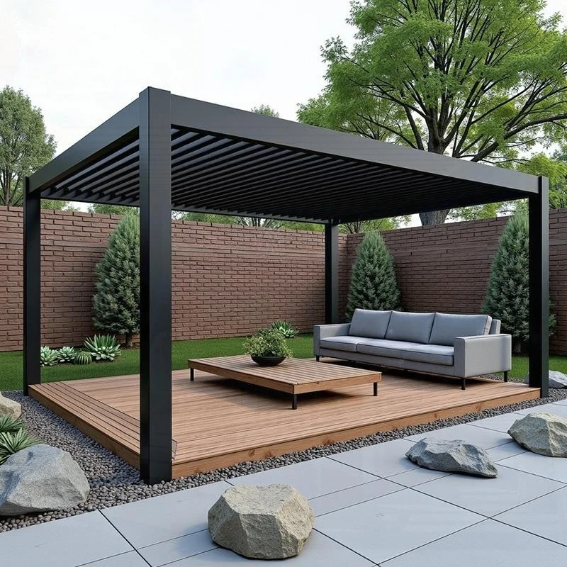 Gartenpavillon mit einziehbarem Schiebedach, Terrasse, Garten, Hof, Aluminium-Dachabdeckung, Pergola Image