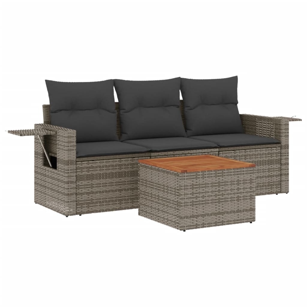 vidaXL 4-tlg. Garten-Sofagarnitur mit Kissen Grau Poly Rattan Image