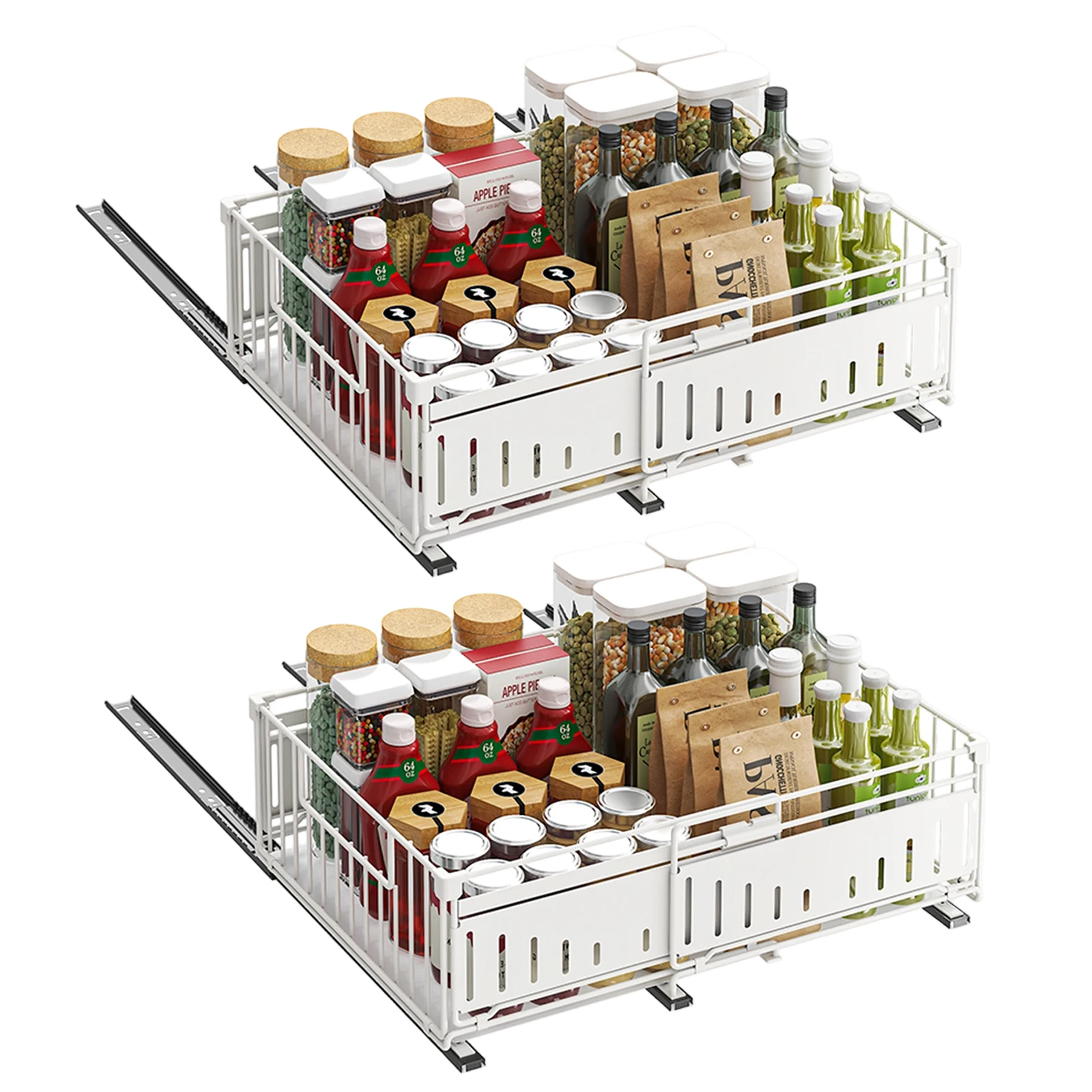 Erweiterbarer ausziehbarer Schrank-Organizer mit Kleber, ausziehbare Schubladen-Aufbewahrungsregale, Schrank-Schiebeschrank-Korb für die Küche