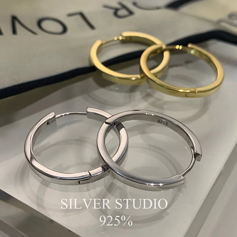 Mode Neue Heiße Verkauf Trendy 925 Sterling Silber Kreis Ohrringe für Frauen Echt Silber Ohr Hoop Initial Ohrringe Image