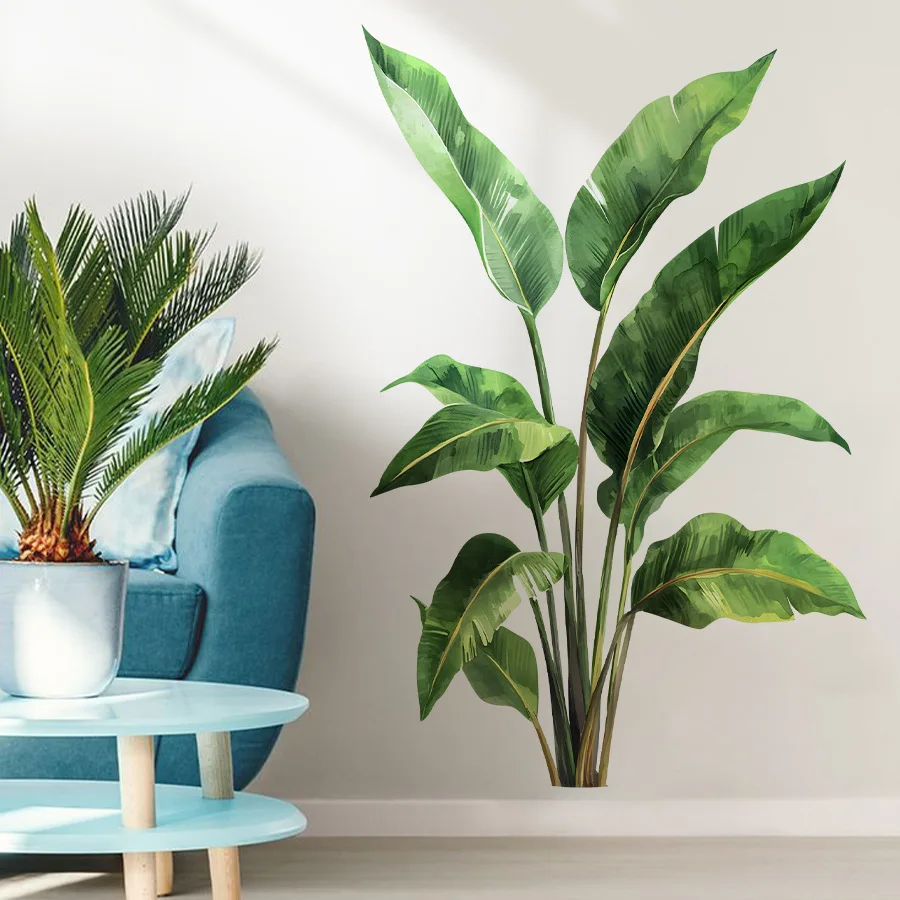 Nordic Realistische Grüne Pflanze Wand Aufkleber 3D Lebendige Blatt Aufkleber Einfach Abziehen Und Aufkleben Für Home Office Schlafzimmer Wand Kunst Aufkleber Image