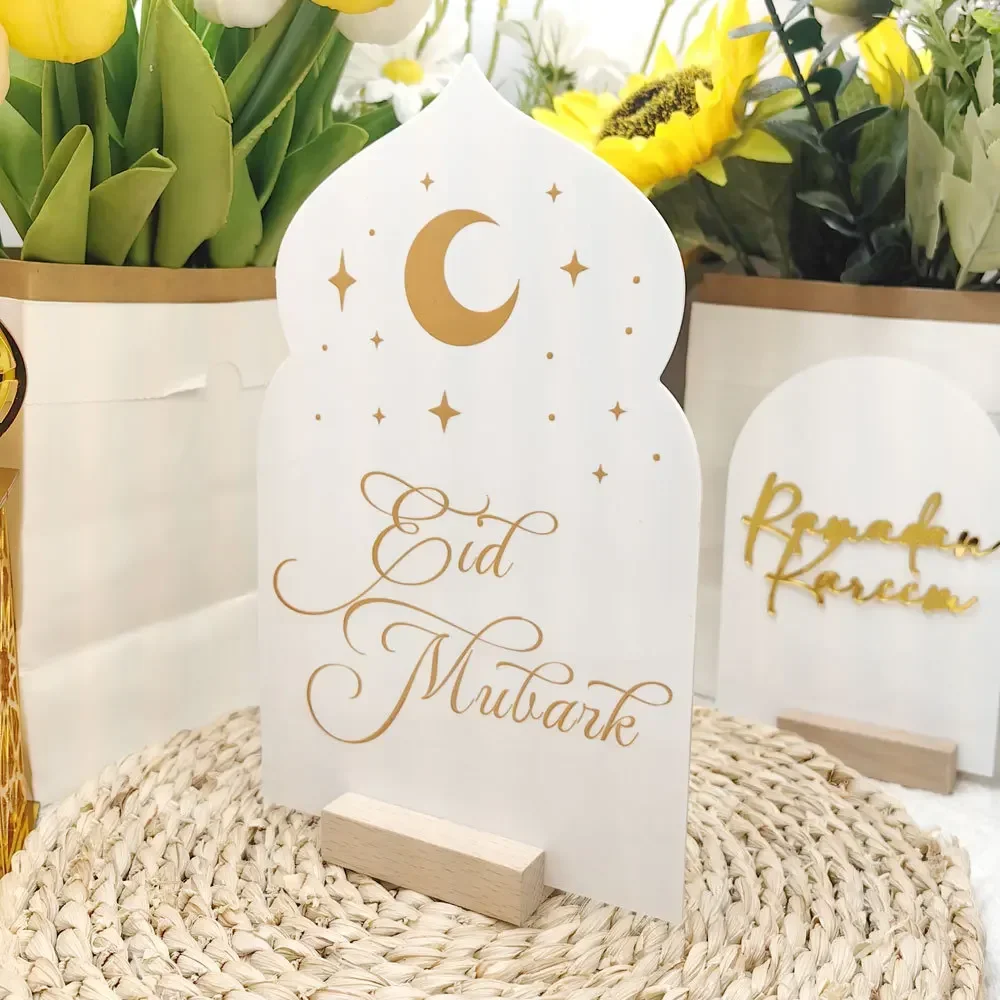 Wiederverwendbare Ramadan-Kalendertafel aus Acryl mit Holzsockel, Tischdekoration, Mubarak Eid Advent Day Suhoor Iftaar Countdown-Geschenke mit Stift Image