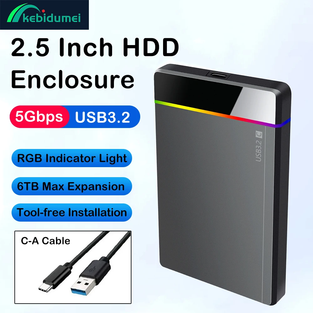 2,5-Zoll-Festplattenbox USB3.2 Tragbares externes SATA-Festplattengehäuse für Laptop-Desktop-Werkzeug Kostenlose Installation RGB Cool Indicator Image
