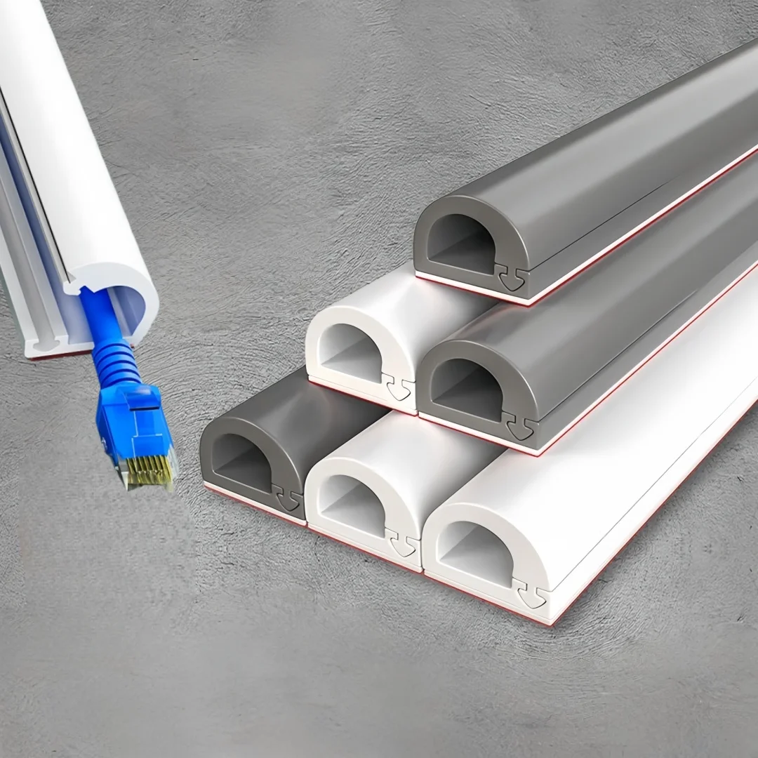  1PC Arc Anti-extrusion Boden Kabel Abdeckung Selbst-Kleber Power Verlängerung Verdrahtung Kanal Kabel Protector Hause Im Freien draht Veranstalter Image