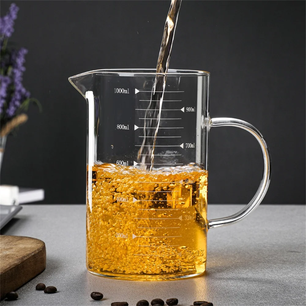 250/350/500/1000ml Glas-Messbecher mit Griff 1 Stück Hochborosilikatglas Milch-Kaffee-Messbecher Hitzebeständiger Becher Image