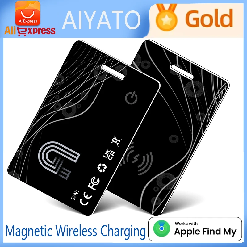AIYATO Wallet Tracker Card Magnetisches kabelloses Laden GPS Smart Tag Gepäck Locator Arbeit für Apple Find My APP Air Tags für IOS Image