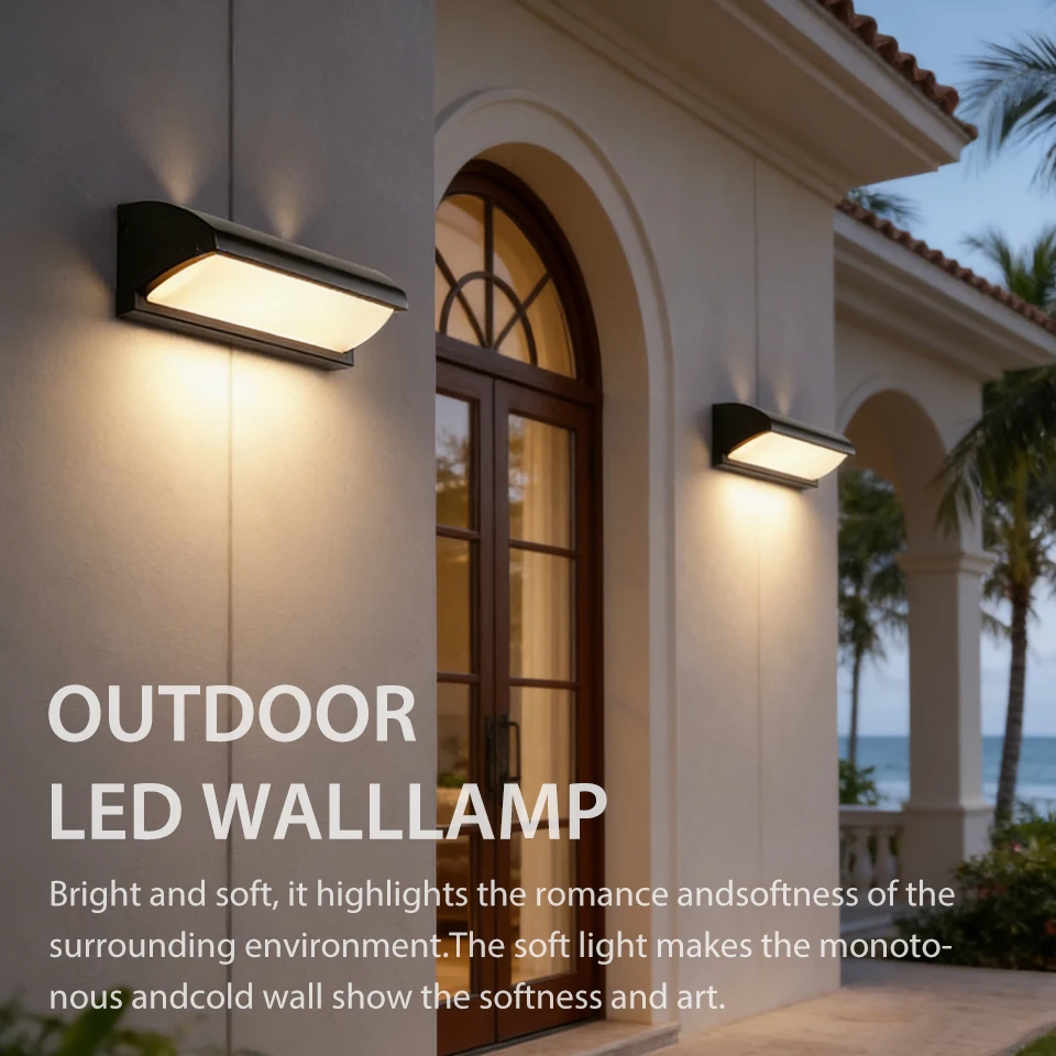 2PCS Modern LED Outdoor Wall Sconce - Black Full Border Exterior Light (Cold/Warm White Options) for House Patio Balcony Garden Image