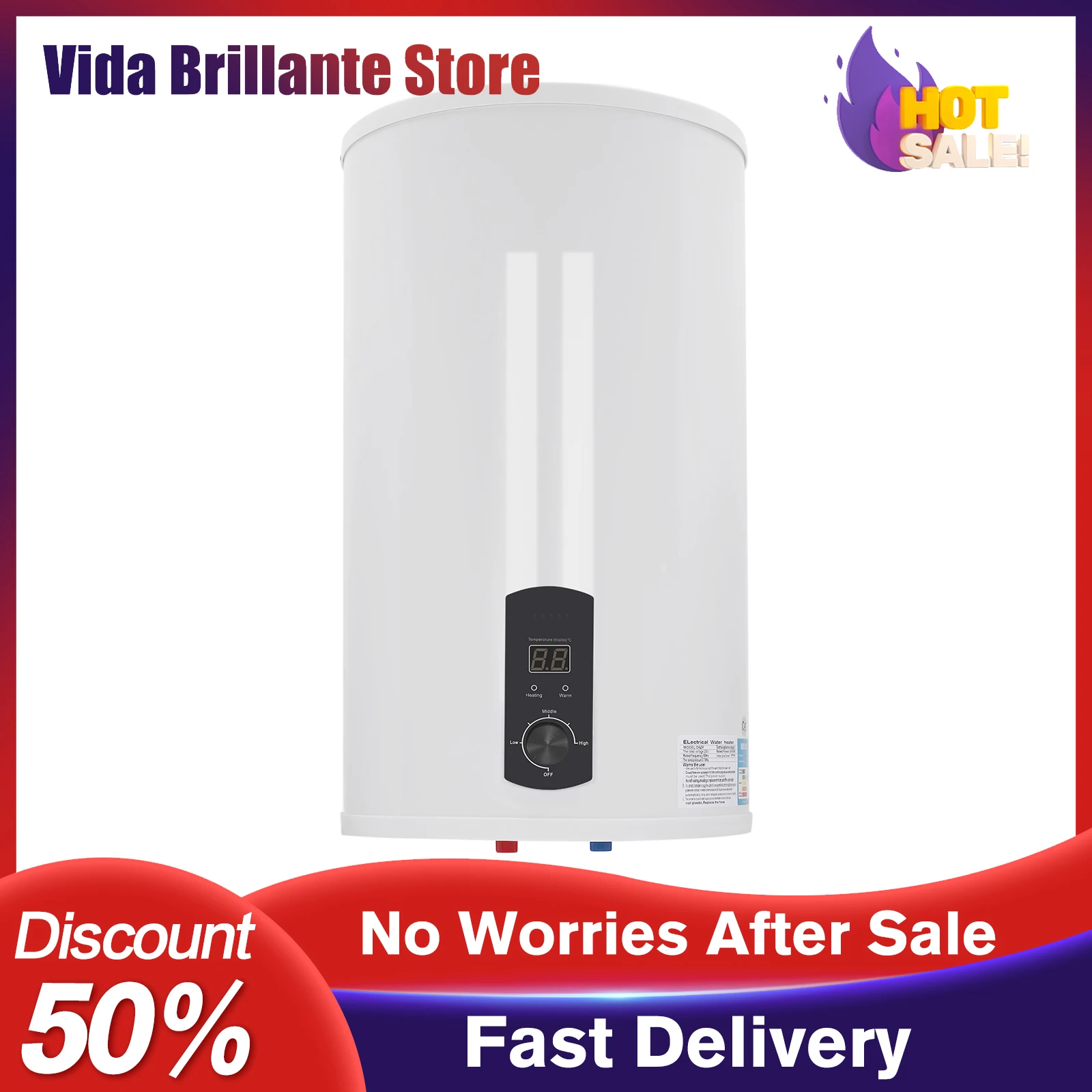 120L elektrischer Warmwasserbereiter, Haushalts-Warmwasserbereiter mit Digitalanzeige, Isolierung, langlebig, schnell erhitzend, Badezimmer Image